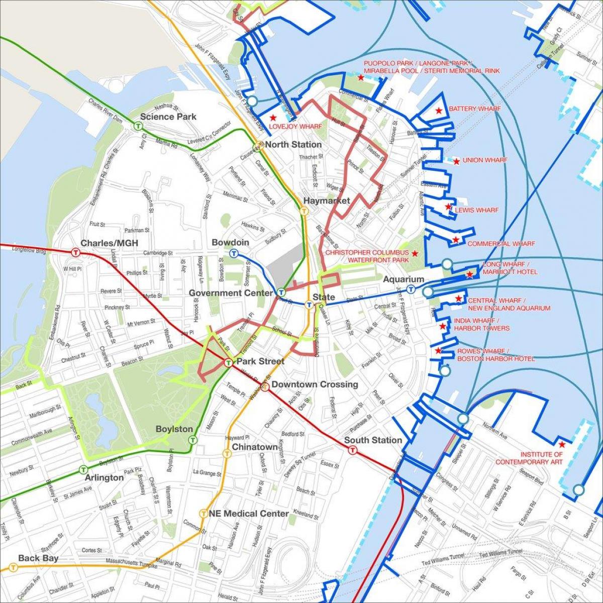 بوستون تور پیاده روی نقشه