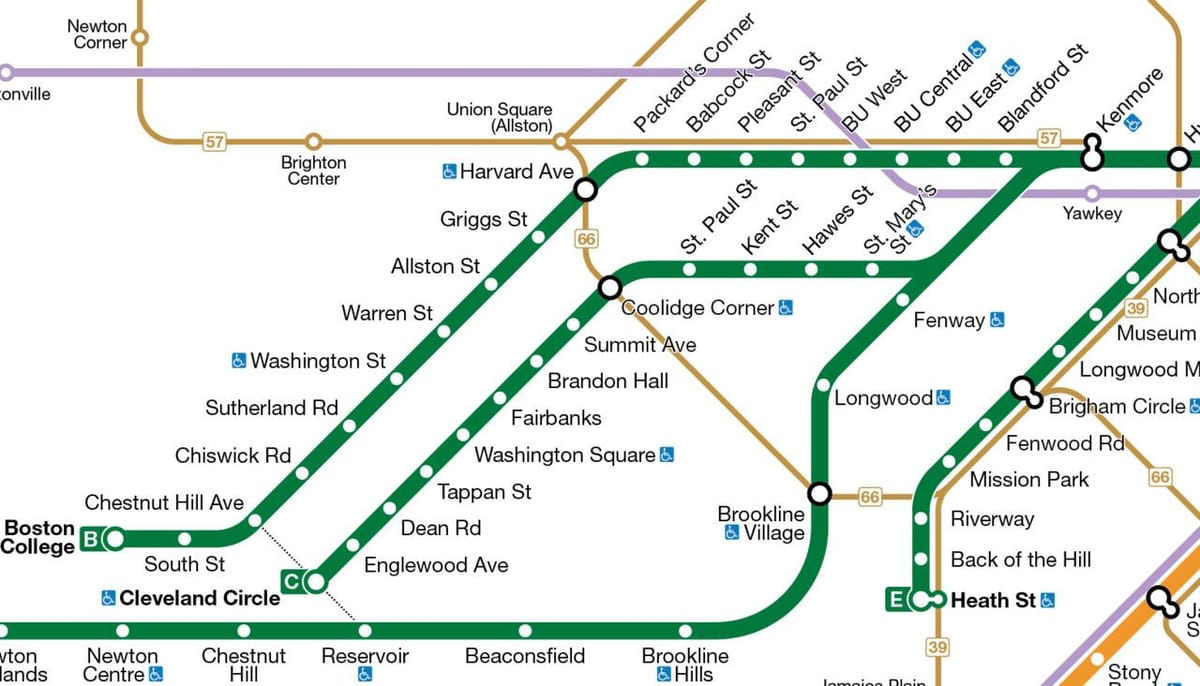 MBTA خط سبز نقشه