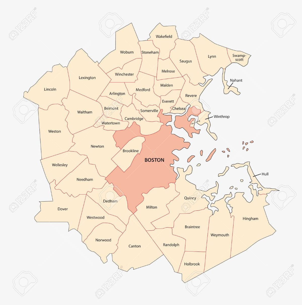 نقشه منطقه بوستون